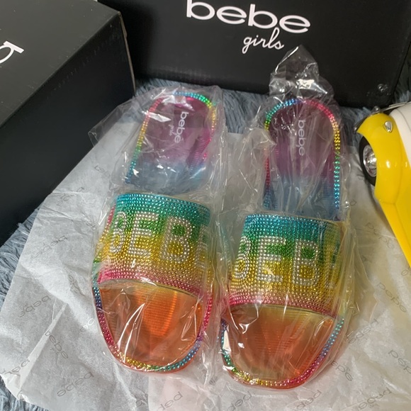 Bebe Girls’ Sandals, Rainbow Multicolor with Rhinestone Logo Strap - Picture 5 of 5